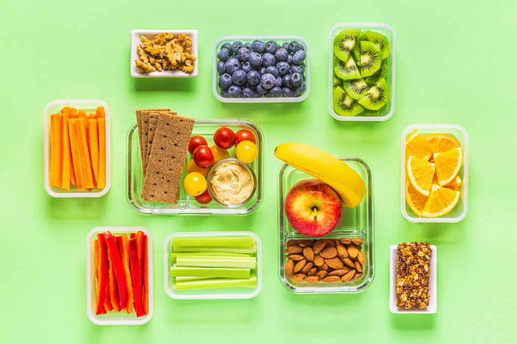 Healthy snack on a pastel background.